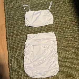 Women's White Ruched Two-Piece Tank and Skirt Set